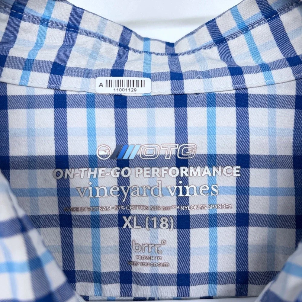 Youth Gingham Plaid Vineyard Vines On The Go Performance Button Shirt XL Brrr‎